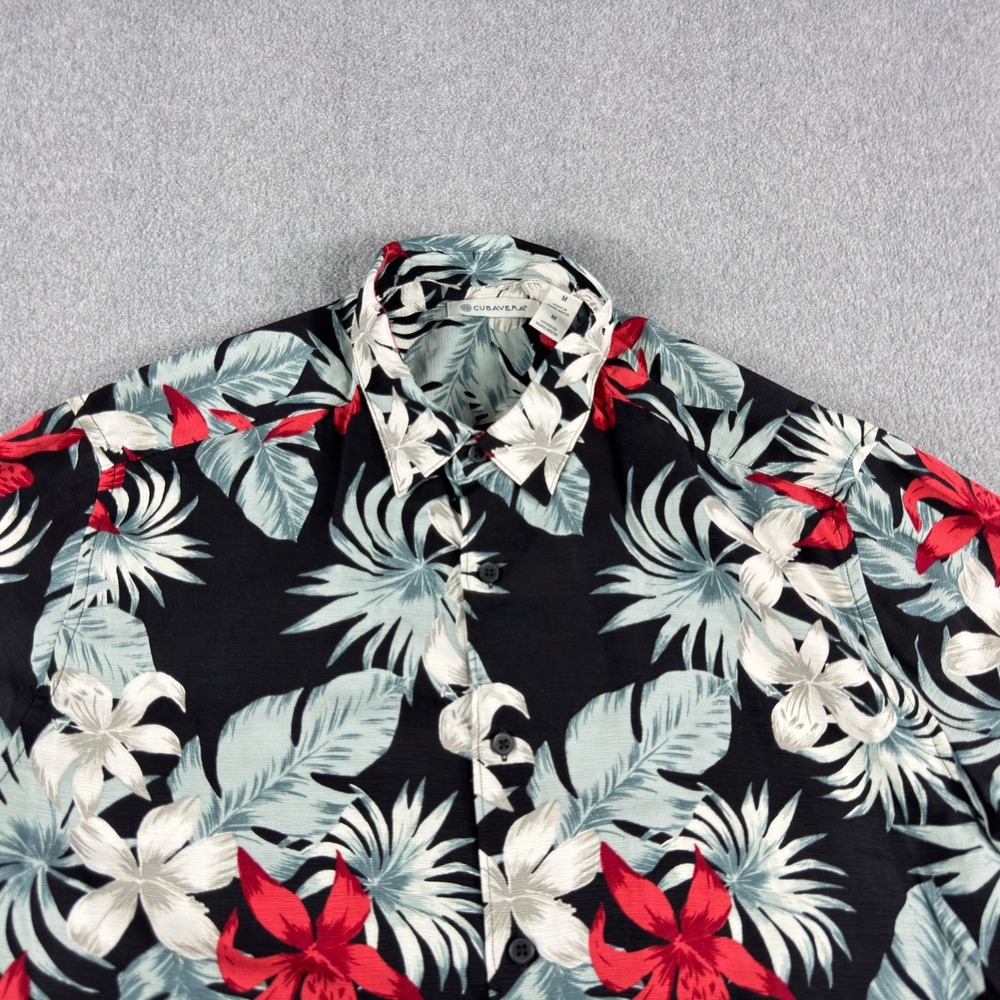 Cubavera Hawaiian Shirt Mens M Black Floral Tropical Button Up Short Sleeve